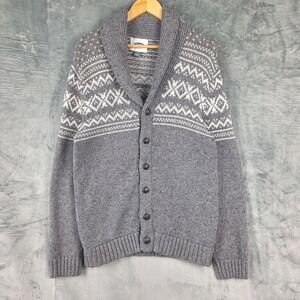 Old Navy Cardigan Large Gray Fair Isle Shawl Collar Grandpa Cabincore Old Money